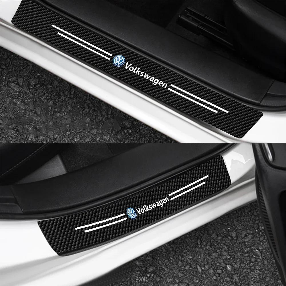 VW GTI GOLF 2026 Hot For VW VOLKSWAGEN 4Pcs Leather Carbon fiber Car Door Sills Anti Scratch Protector Stickers Accessories For