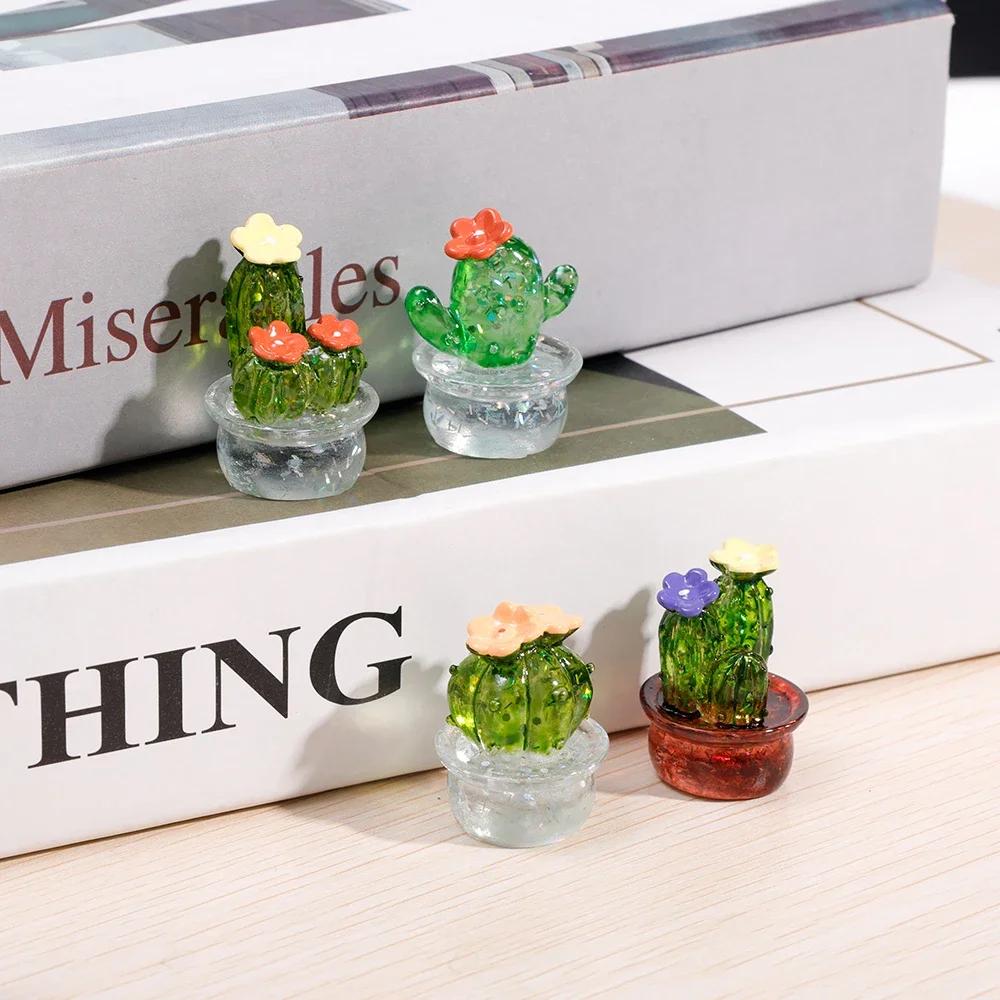 Creative Simulation Cactus Plant Decor Transparent Fleshy Car Computer Decoration Ornaments Decorative Crafts Home Accessories