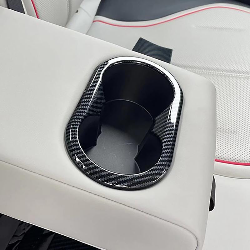 Car Styling Rear Water Cup Holder Frame Decoration Cover Trim For BYD Qin PLUS  Carbon Fiber Color Interior Accessories