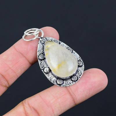 Friendship Day Sale Golden Rutile Gemstone Unique New Pendant Jewelry 925 Silver