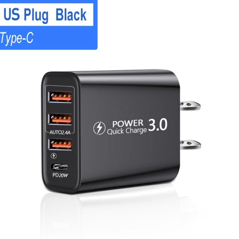 USB Wall Charging,4 Port Fast USB & USB C Charging Block,Charging Station Hubs Block Power Strips Adapter Plug