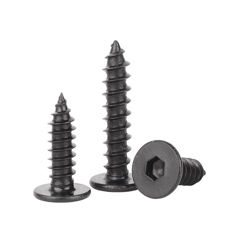 Allen Head Screw M5 M6 M8 Black 304 Stainless Steel Super Ultra-Thin Hex Socket Flat Head Self-Tapping Wood Screws L:10-80mm