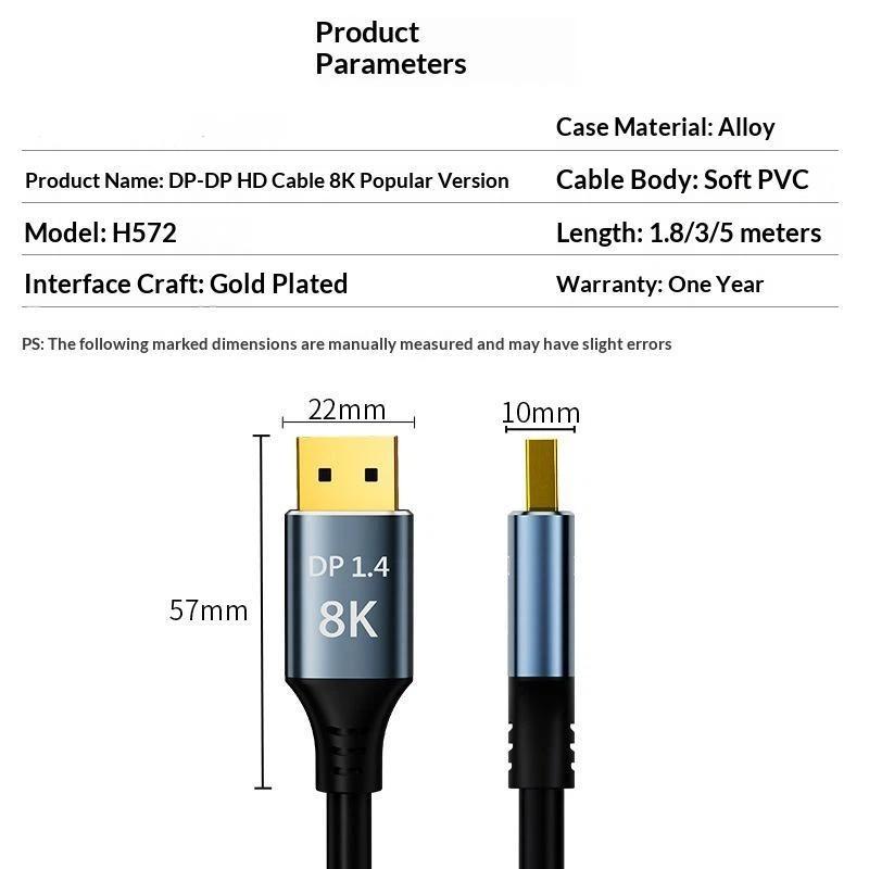 1Pcs 1/1.5/2/3/5Meters 4K 240Hz 32.4Gbps Displayport 1.4 8K 60Hz Dp Cable For Pc Monitor Games Accessories