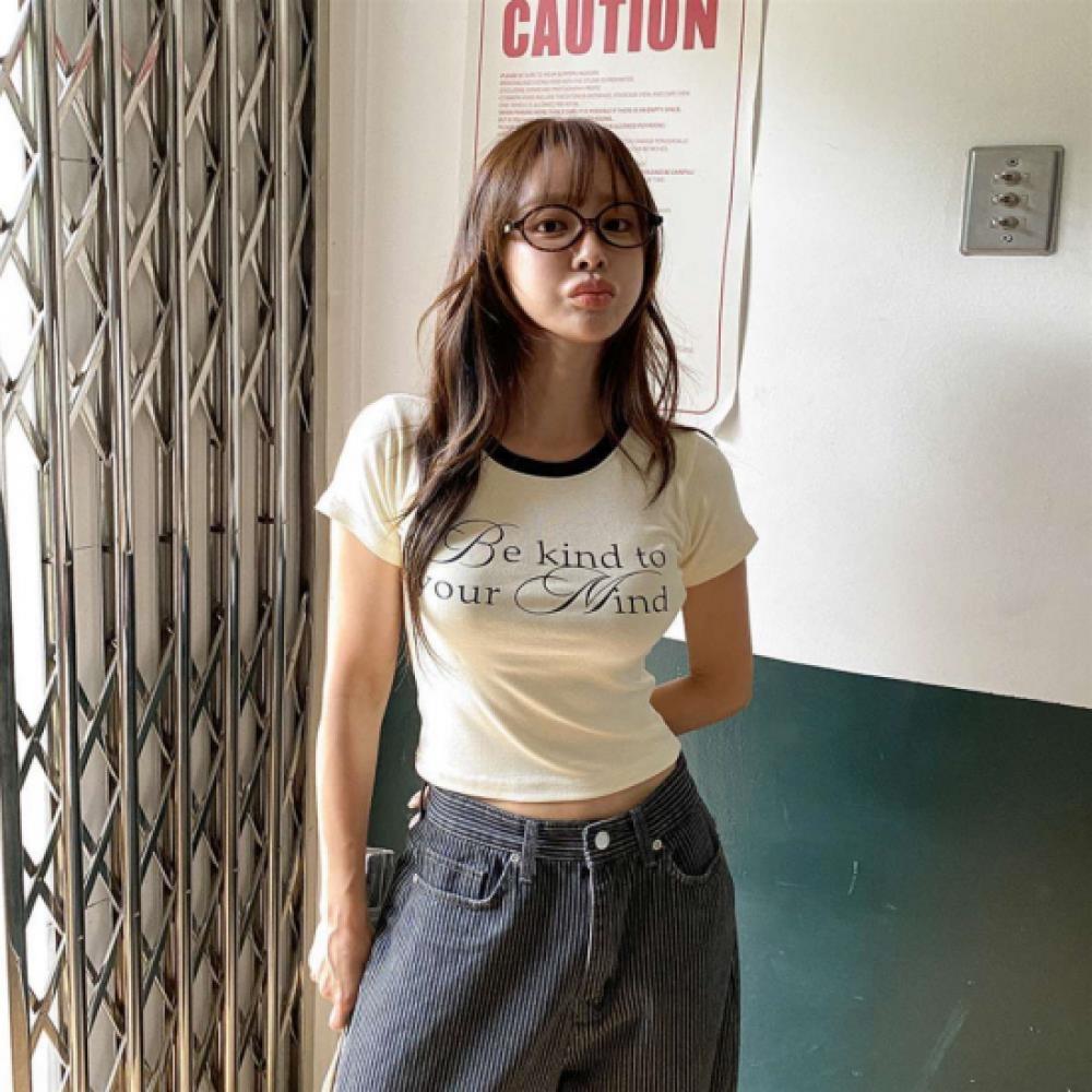 New Arrivals Open Run Women Rayon Span Color Block Crop T shirT shorT Sleeve