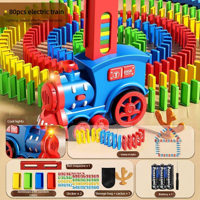 Electric Train Dominoes Toy, Educational Building Block Toy, Automatic Card Dealer, Children's Toy