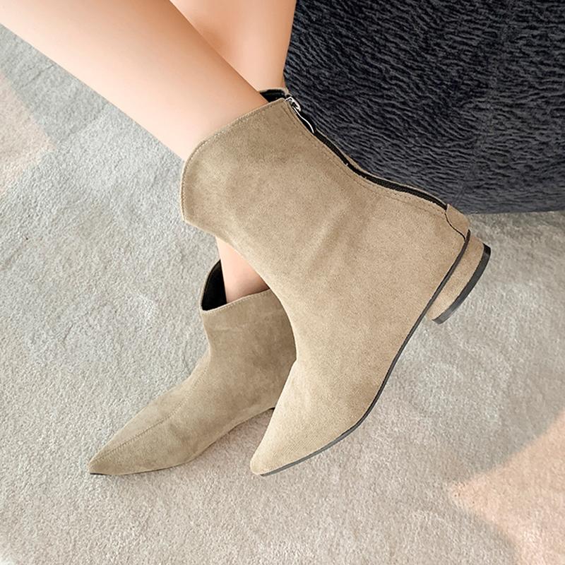 Fashion Pointed Toe Women Ankle Boots Suede Fashion Heeled Shoes Sexy Luxury Winter Short Plush 2025 Designer Dress Boots Para Mujer