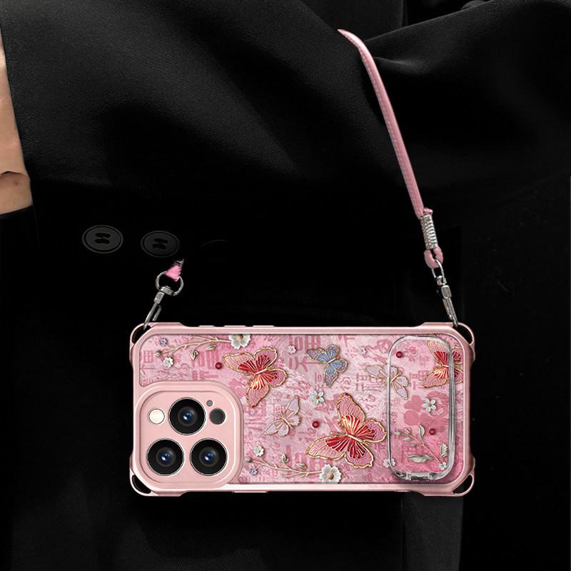 Baifu Butterfly is suitable for Apple 17Pro mobile phone case 16 new bracket case 15p glacier pattern 14 lanyard 13 advanced