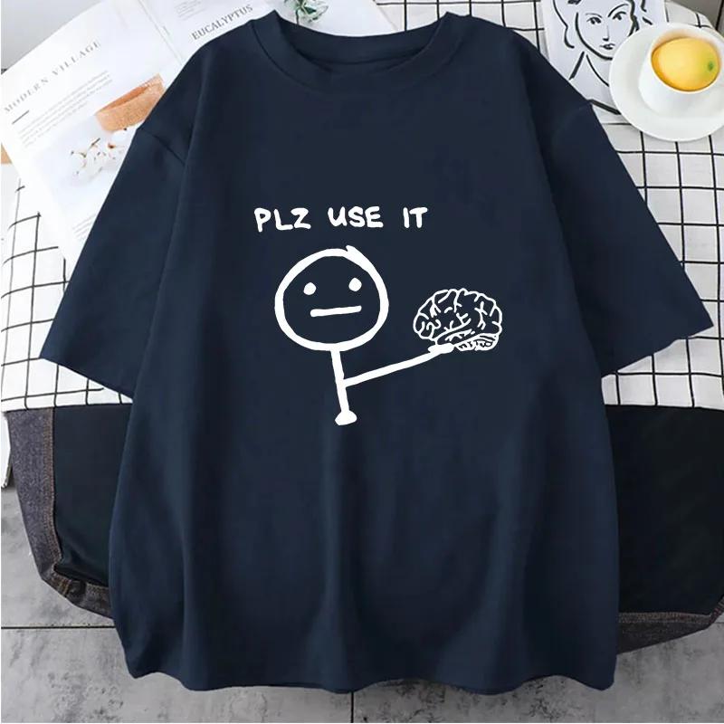 

New Men s Casual Graphic Tee Plz Use It Cartoon Brain Design Short Sleeve Crew Neck Relaxed Fit for Summer Men Women T-Shirts 4XL