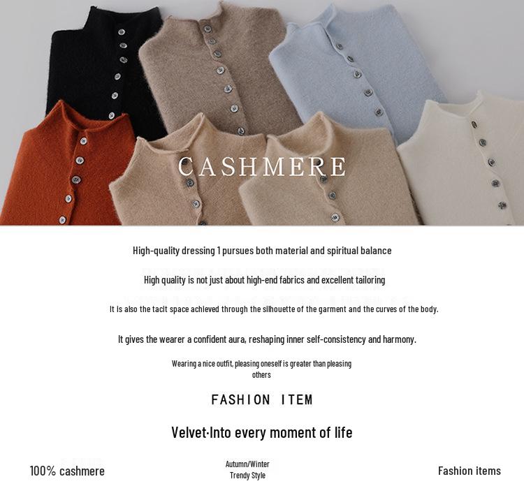 Women's Pure Cashmere Single-Breasted Sweater - Winter 2026, Solid Color, Gentle Style, Loose Fit, Slimming Design