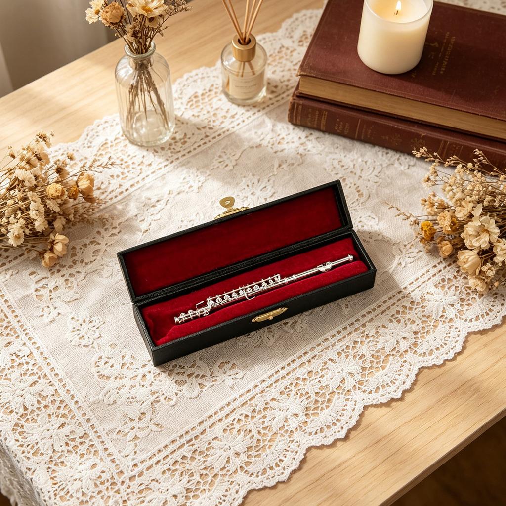 Mini Flute Instrument Model with Stand & Storage Box Home Decoration Display Ornament for Music Festival Lover Home Decoration