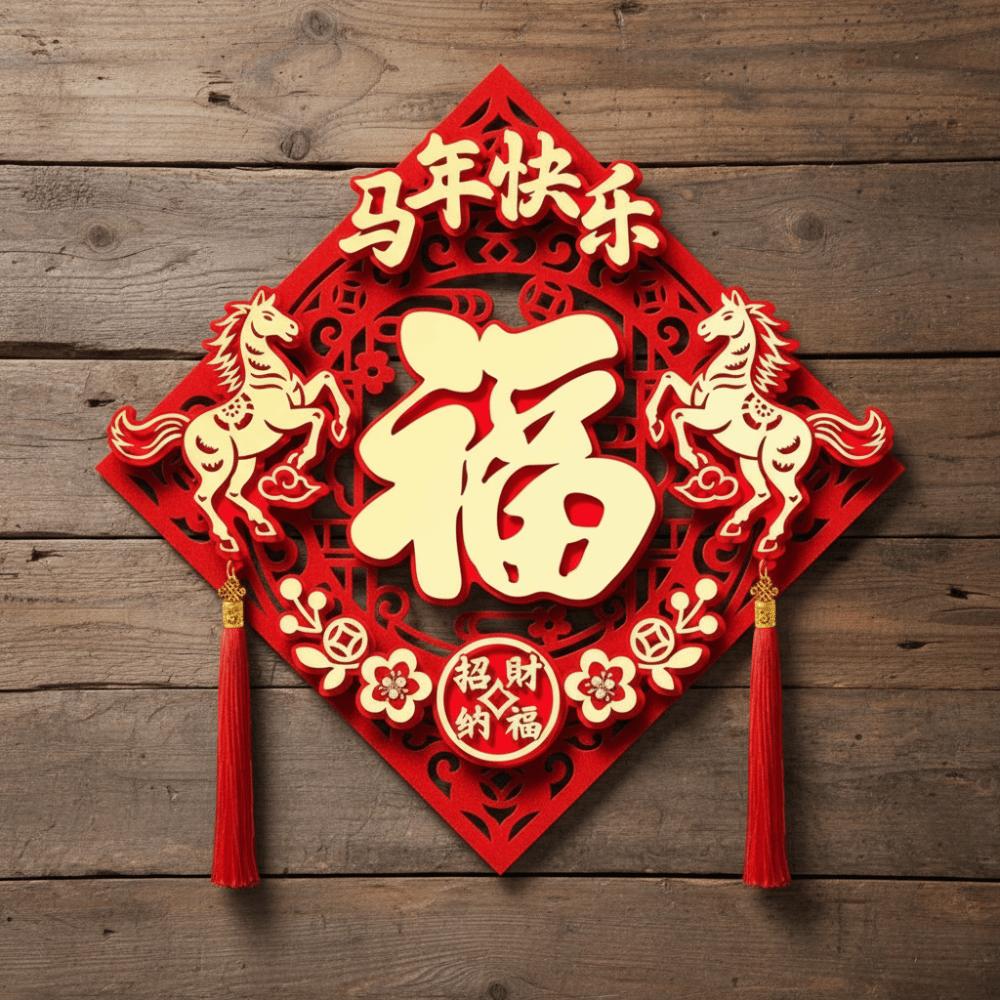 Traditional New Year Door Sticker Thickened Hollow Lucky Word Decal Flocked Cartoon 3D Fu Character Door Sticker Celebrations