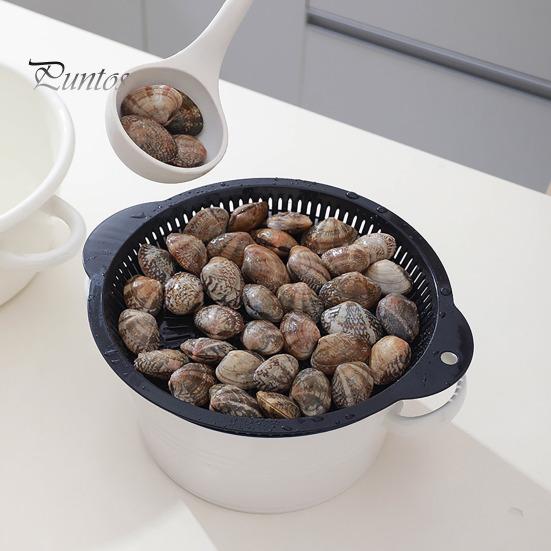 Runde Abtropfplatte für die Küche mit zwei Griffen, Lebensmittelqualität, großes Fassungsvermögen, multifunktionale Abtropfplatte für Gemüse und Obst, Sieb, Siebkorb