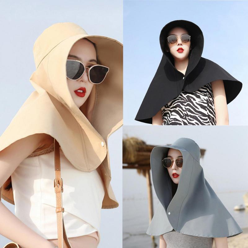 Women Large Brim Sun Hat New Bucket Cap with Neck Flap Full Protection Anti-UV Washable Beach Hats Ladies Panama Hat