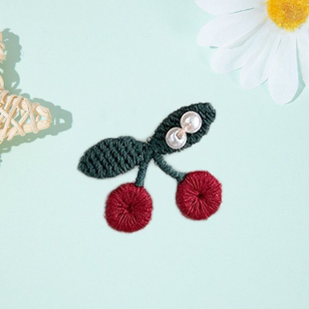 

10PCS Green Leaf Cherry Applique Red Cherry Clothes Patches Headwear Patch Fabric Sewing