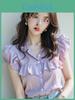 French Fashion Blouse Short Sleeve Puff Sleeve Ruffled Design For Summer 2025
