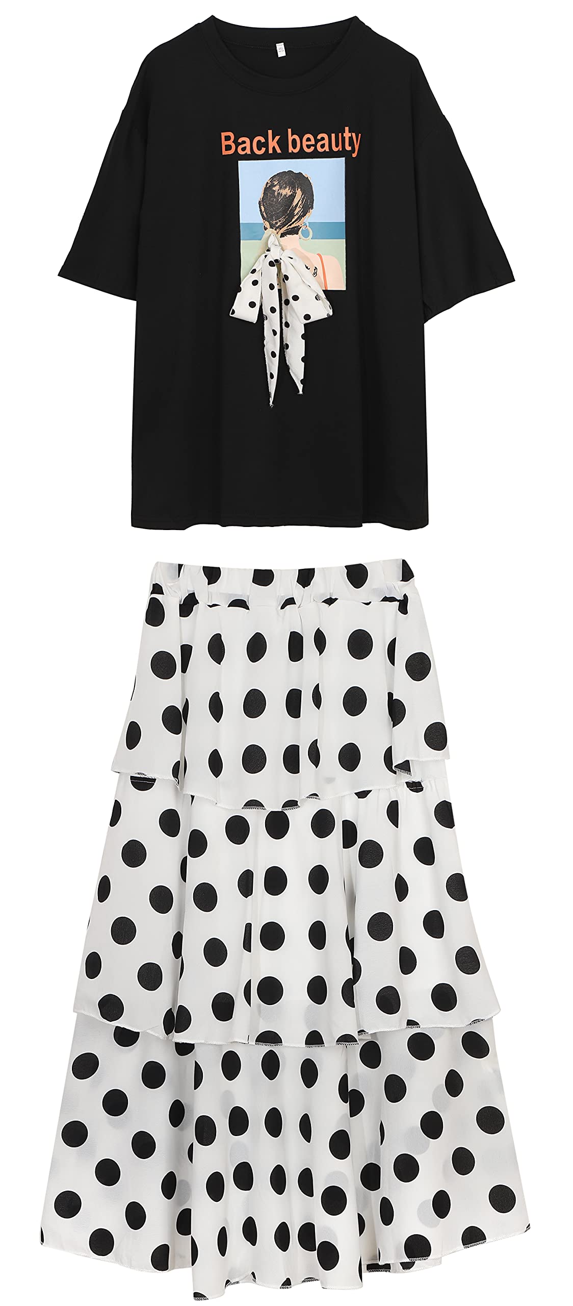 

[TOKYO GOODS MARKET] [PureAribon] Коллекция для отпуска для офисной леди больших размеров, комплект футболка и юбка (А, 4XL)