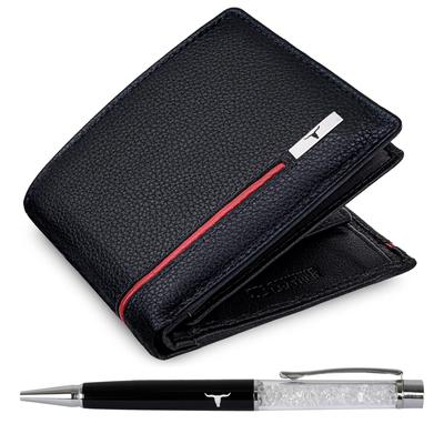 Stag Black/Red Leather Wallet & Pen Combo Gift Set for Men