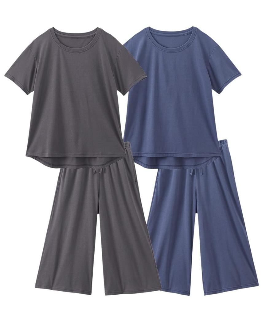 Nissen Pajama and Loungewear Set of Cotton Blend Loungewear in Charcoal and Size 5L Set 2-Piece Simple, Loose-Fit Blue,