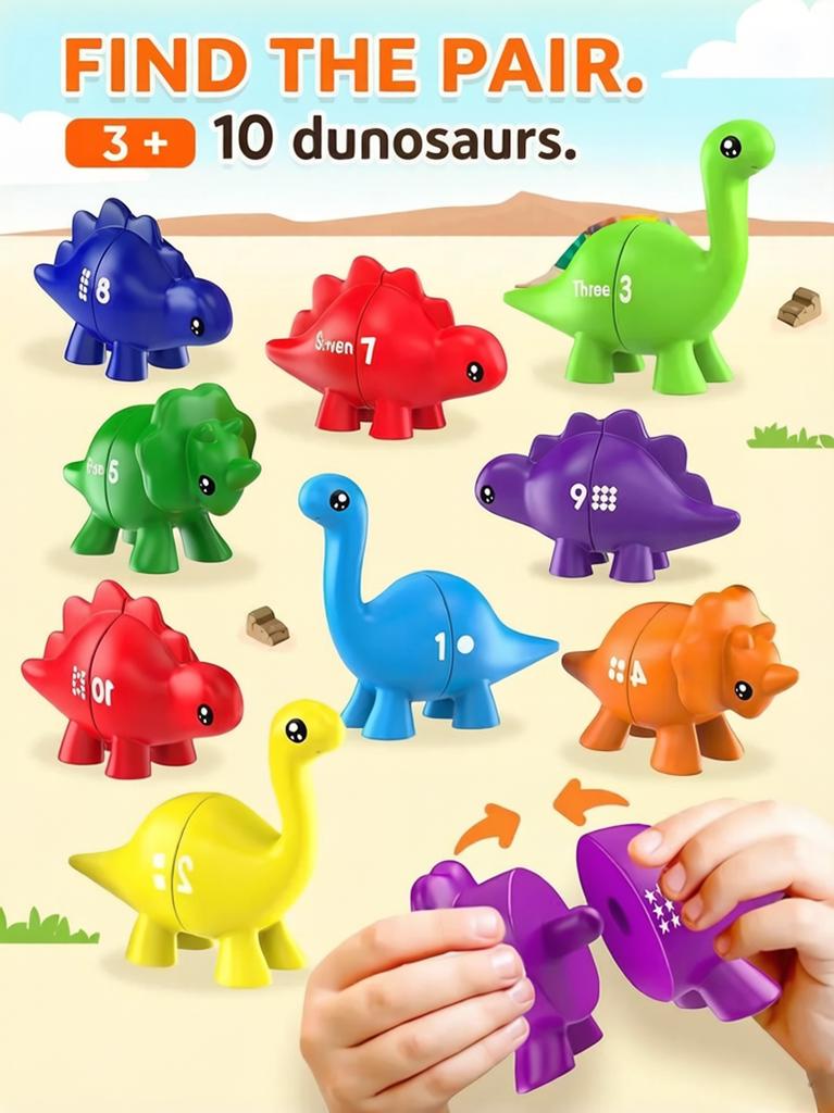 Montessori Dinosaur Matching Toy: Alphabet, Number & Pattern Learning, Early Math Enlightenment Educational Aid for Kids