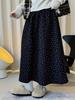 Louvre Winter Retro Floral Wool Tweed A-Line Midi Skirt for Women