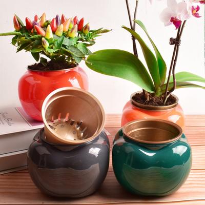 1 Set Blumentopf aus zweilagigem, bruchsicherem Kunststoff, dekorativer Pflanzen-Blumentopf mit Wasserbehälter für Zuhause