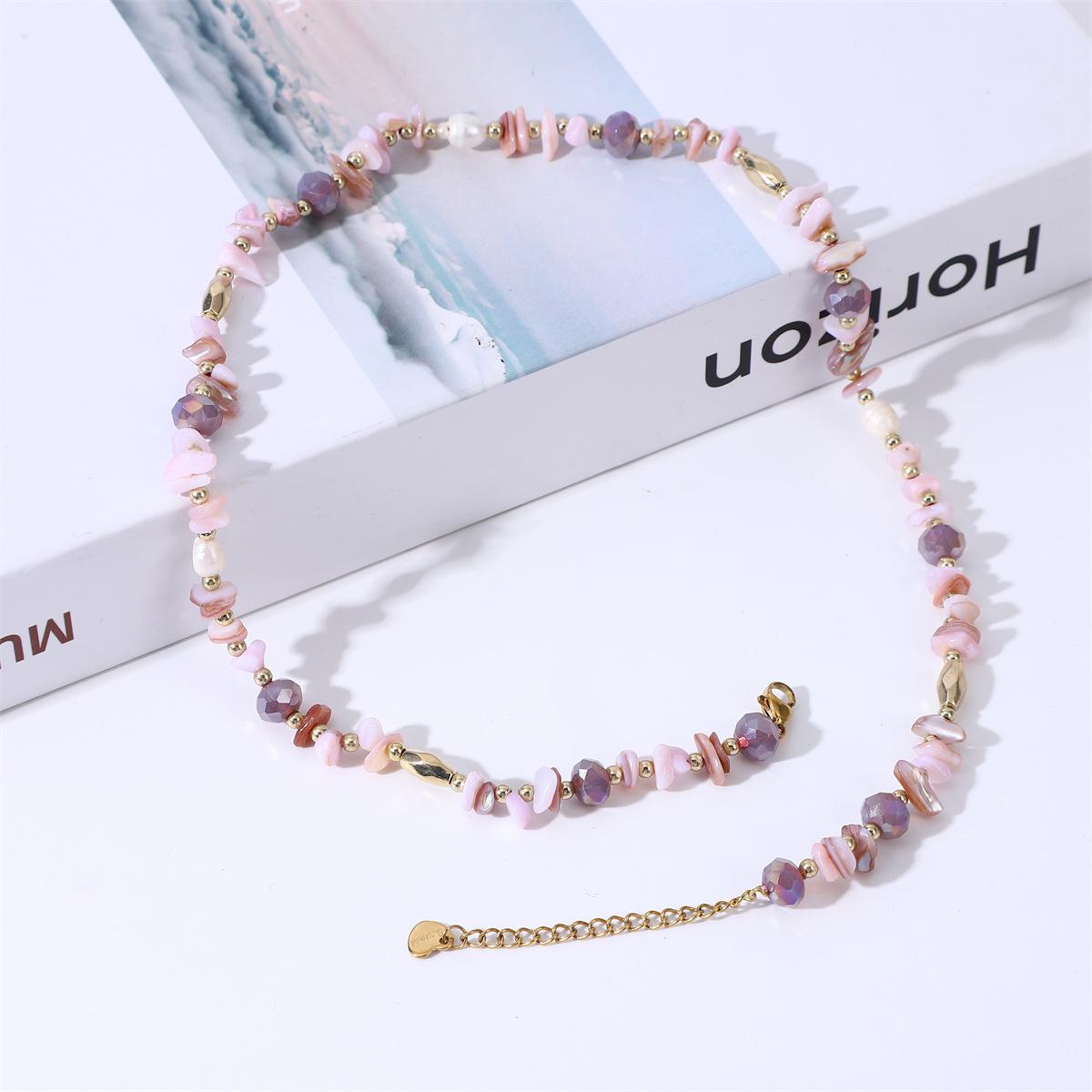 

Богемное летнее ожерелье-чокер из агата фиолетовый/розовый