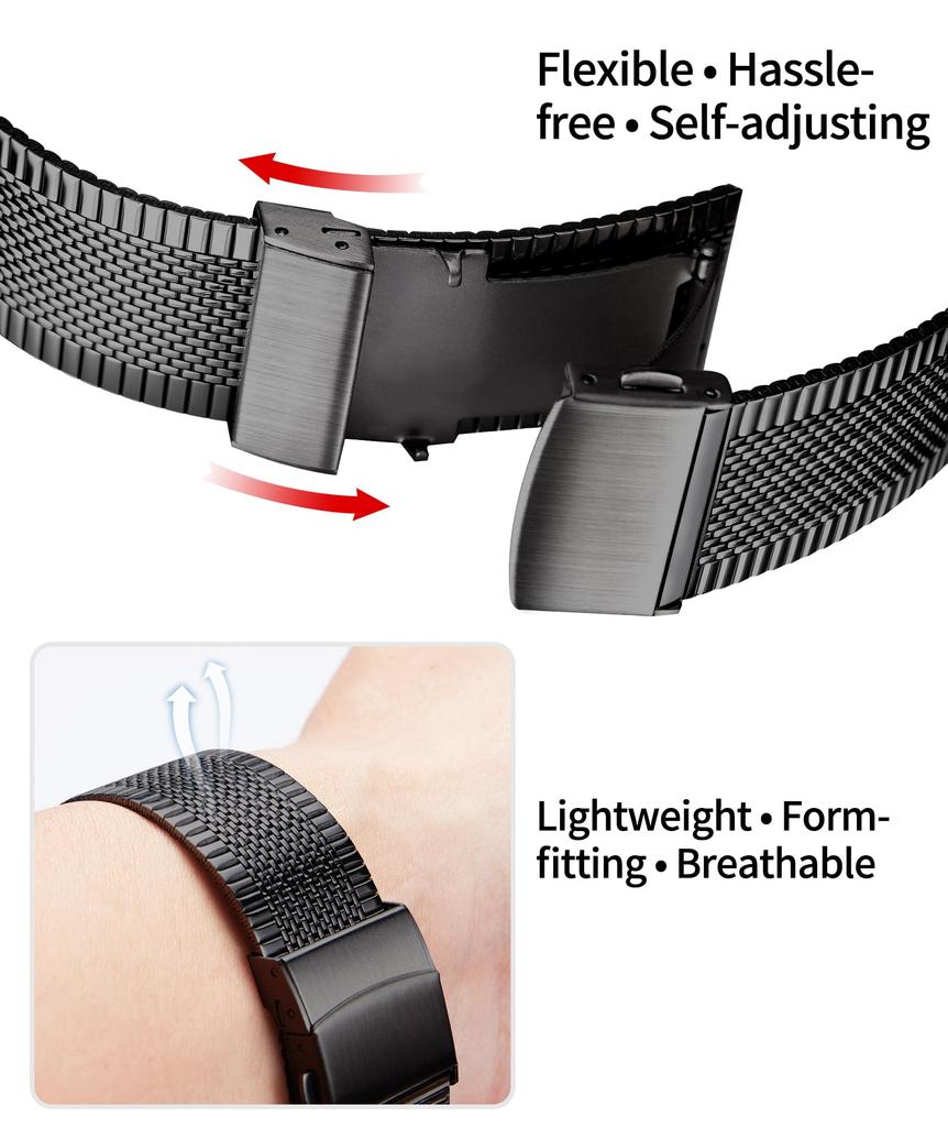 Stainless Steel Mesh Watch Quick Replacement Watch Strap for Men and 4 Colors Rose [BINLUN] Band, 12mm, 14mm, 16mm, 18mm, 20mm, 22mm, Ultra-Thin,