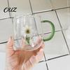 Wiederverwendbarer Glasbecher Handgefertigt Tierpflanzenform Transparent Wassertexturiert Trinkbar Niedlich Kaffee Milchgetränk mit buntem Griffbasis Becher