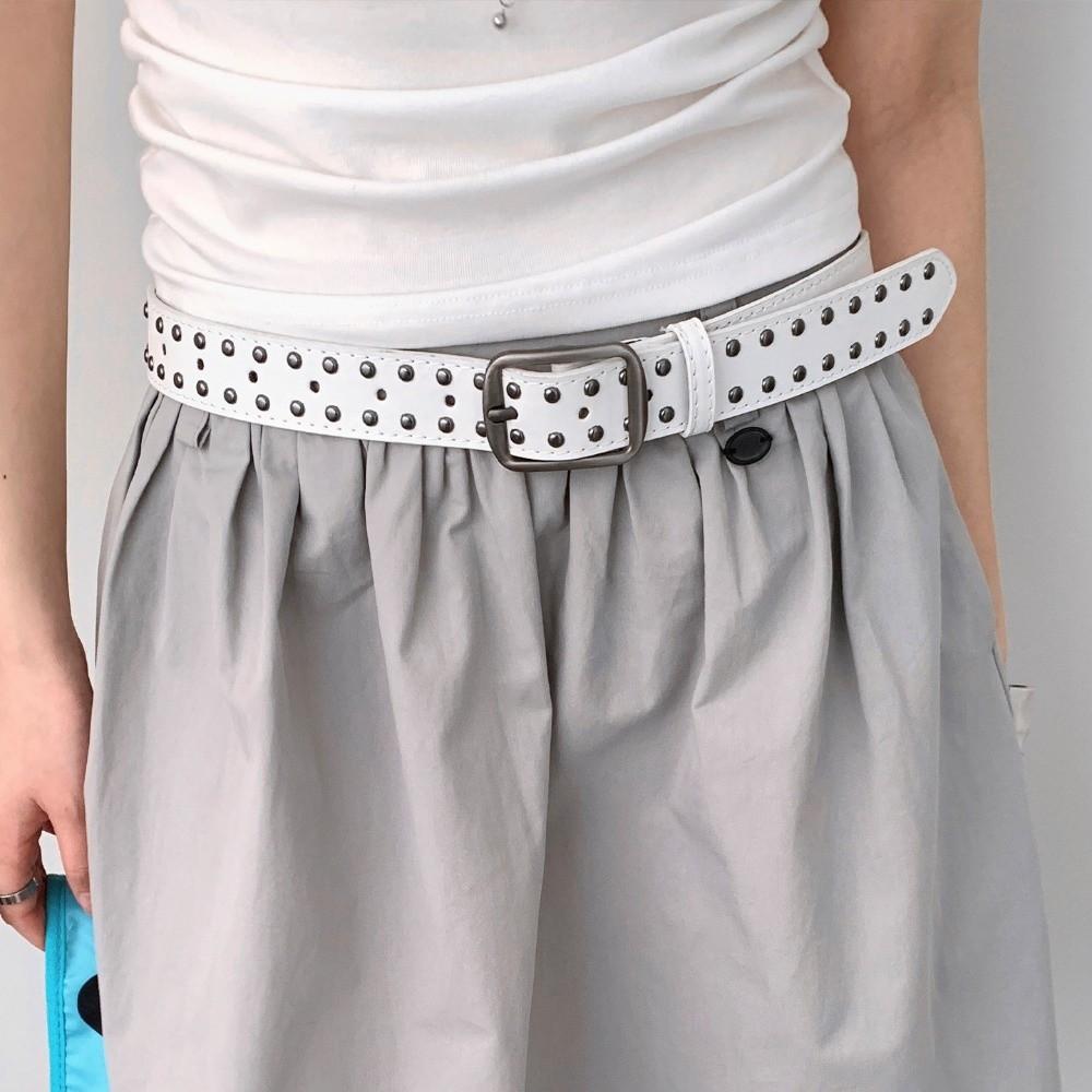 Pin Buckle Suede Belt Rivet Design Pin Buckle Belt Versatile Leather Belt  For Women