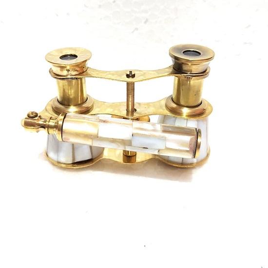 Antique Brass Made Binocular Telescope with Handle Golden and White Colour Travelling Telescope Vintage