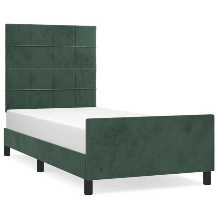 3125742 vidaXL Cadre de lit avec tête de lit Vert foncé 100x200 cm Velours