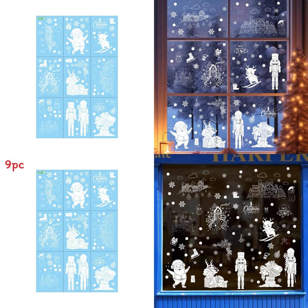 Christmas Snowflake Static Cling Glass Decal With Santa And Snowman For Window Decoration