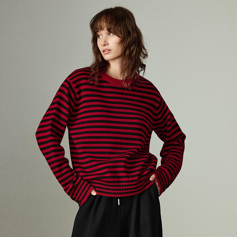 Women's Retro Color Block Stripe Knit Sweater