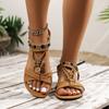 Sommer Damen Sandalen Böhmische Flachsohlige Rundköpfige Perlenblume Strandschuhe Atmungsaktive Lässige Damen Sandalen