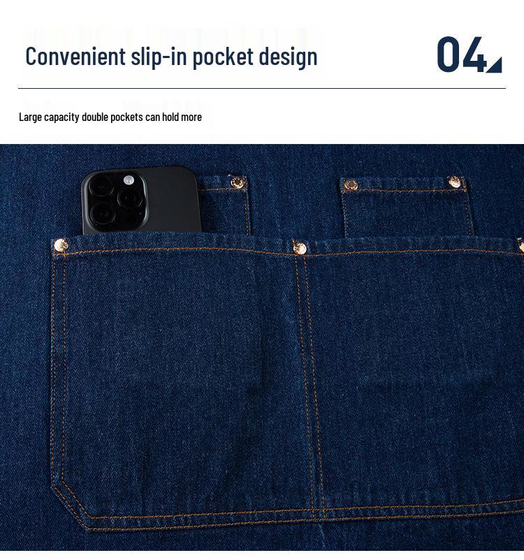 Waterproof Oil-Proof Fashion Denim Apron for Adults - Perfect for Kitchen, Catering, and Coffee Shop Work