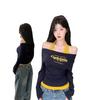 Fake Two-Piece Halter Neck Letter Print Long Sleeve T-Shirt for Women - 2025 Spring/Autumn Pure Desire Fashion Hot Girl Base Layer Top