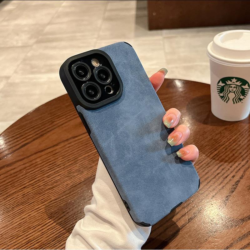 Luxury Matte Leather Phone Case for IPhone 16 15 14 13 12 11 Pro Max Plus Lens Protection Shockproof Silicone Soft Back Cover