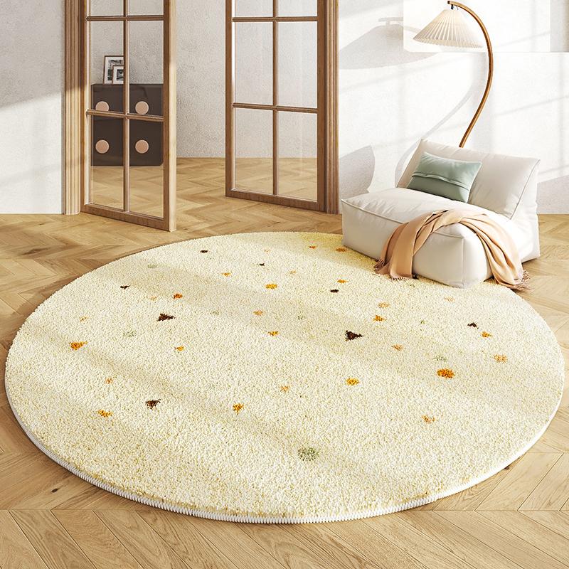 Crème Stijl Slaapkamer Decoratie Rond Tapijt Pluizig Zacht Tapijt voor Woonkamer Minimalistisch Nachtkastje Verdikt Kleed Huis Pluche Vloerkleed 120*120cm