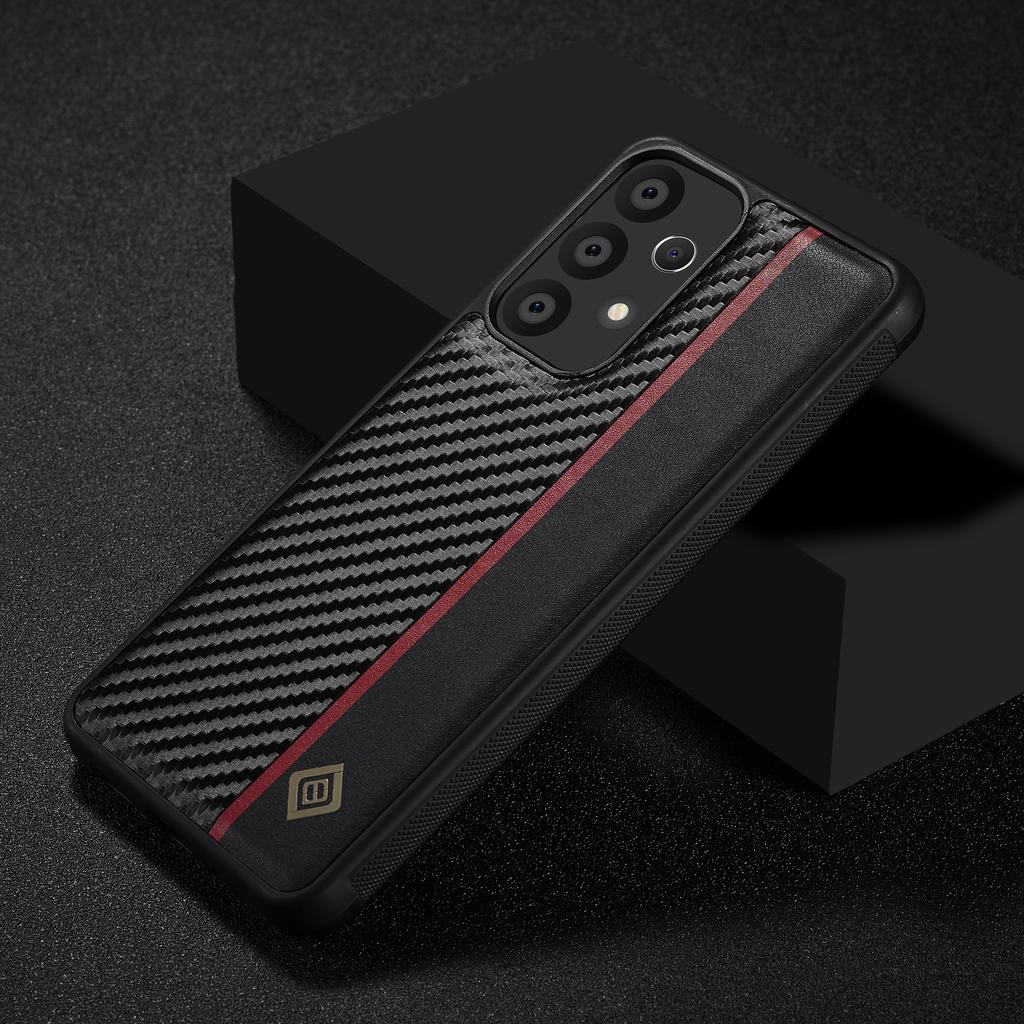 LC.IMEEKE For Samsung Galaxy A33 5G Carbon Fiber Splicing Case PU Leather+TPU+EVA Phone Cover