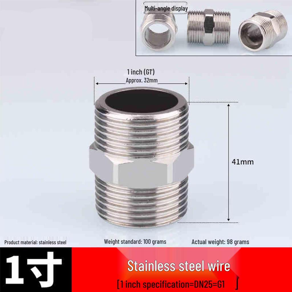 304 Stainless Steel Double-Headed Hexagonal Eccentric Reducer, DN25, 1/2" to 3/4" Male Thread Straight Stud