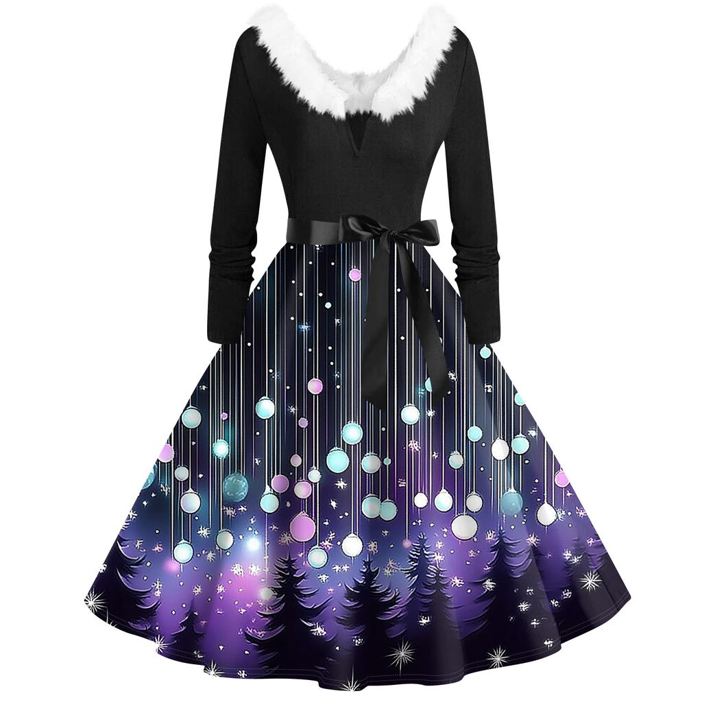 Dámské módní šaty s límcem do vlasů s výstřihem do V Ležérní štíhlé vánoční šaty s dlouhým rukávem