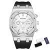 Casuals Watch for Men Diamond Iced Bezel Fashion Quartz Wristwatch Sports Silicone Band Waterproof 30m Chronograph Reloj Hombre