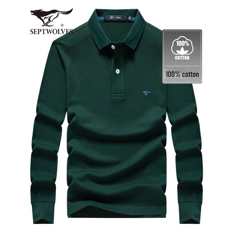 Septwolves Men's 100% Cotton Long-Sleeve Polo T-Shirt