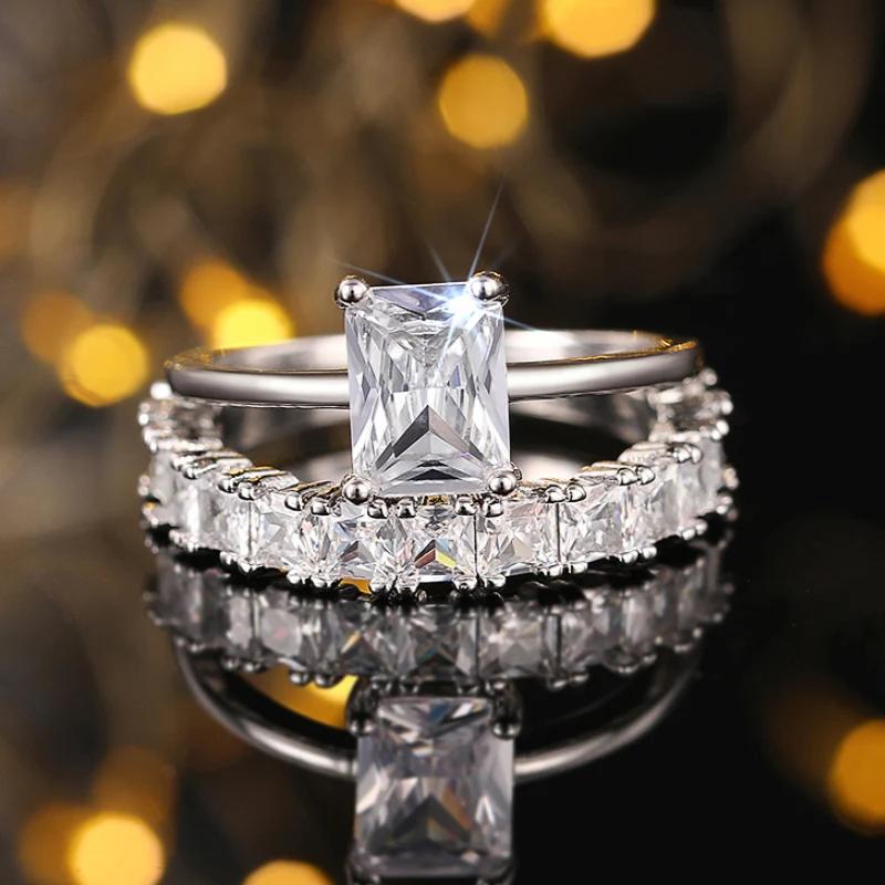 

Huitan Graceful 2Pc/Set Rings with Shiny Cubic Zirconia Trendy Delicate Luxury Accessories for Women Gentle Chic Wedding Zircon 6