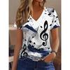Full Body Print Breathable V-neck Short-sleeved T-shirt, Casual Fashion Short-sleeved Women's Sports Shirt