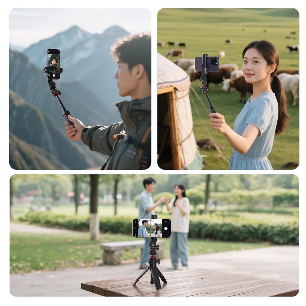 Multi-Functional Rotating Phone Clip Bracket with Dual Cold Shoe for Vlogging & Live Streaming