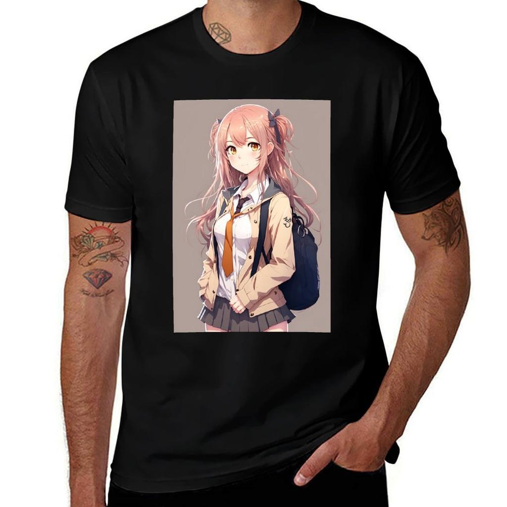 Anime Girl Cute Student Sexy With Backpack Tshirt Printed T Shirts For Unisex Unisex T Shirt Luxury Unisex T Shirts For Unisex Tshirt