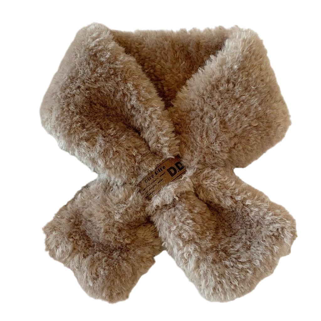 Crossed Scarf Winter Warm Furry Faux Furs Neckerchief Double Side Neck Gaiter Stylish Neck Scarf for Adult Women Student