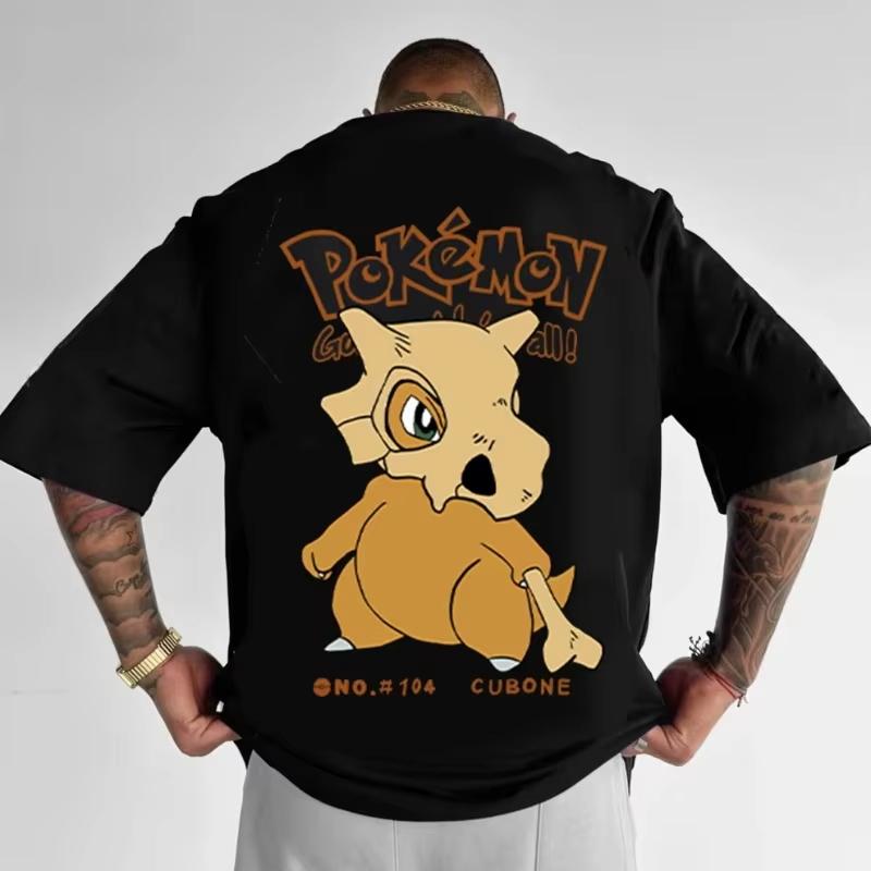 Pok É Mon Anime Handheld Game Peripheral Kuronia Pattern Tshirt Summer Mens and Womens Clothing Harajuku Loose Casual Trend