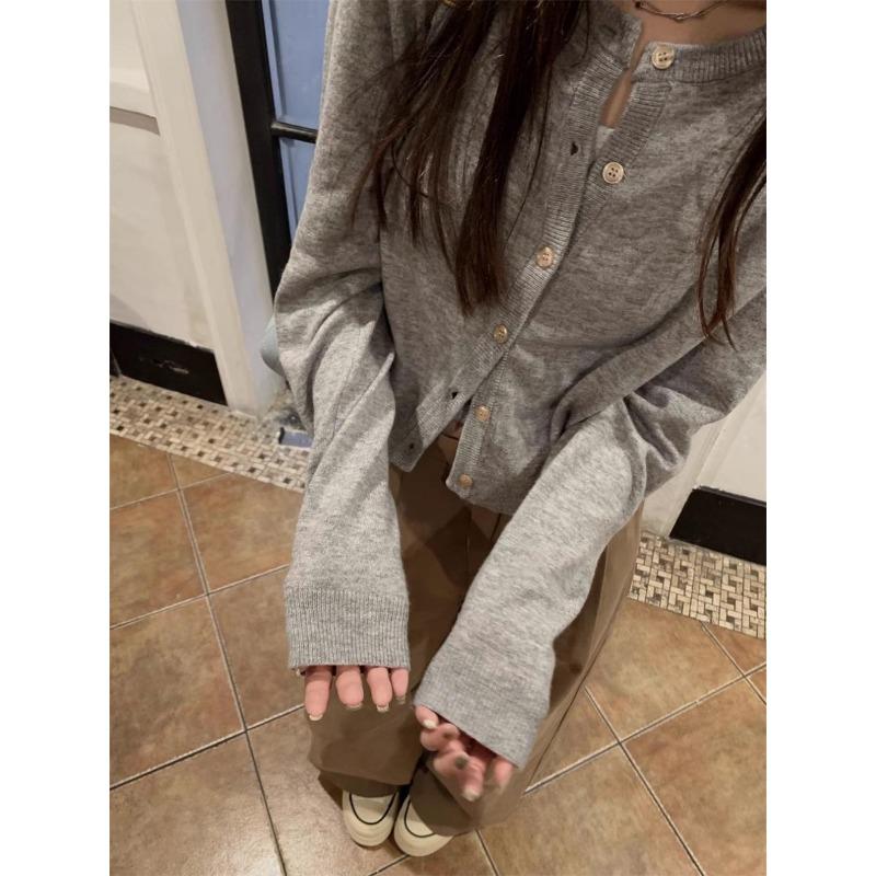 Crew Neck Knitted Cardigan Women's Spring and Autumn Soft and Comfortable Loose Long-sleeved Top New Women's Sweater Jacket